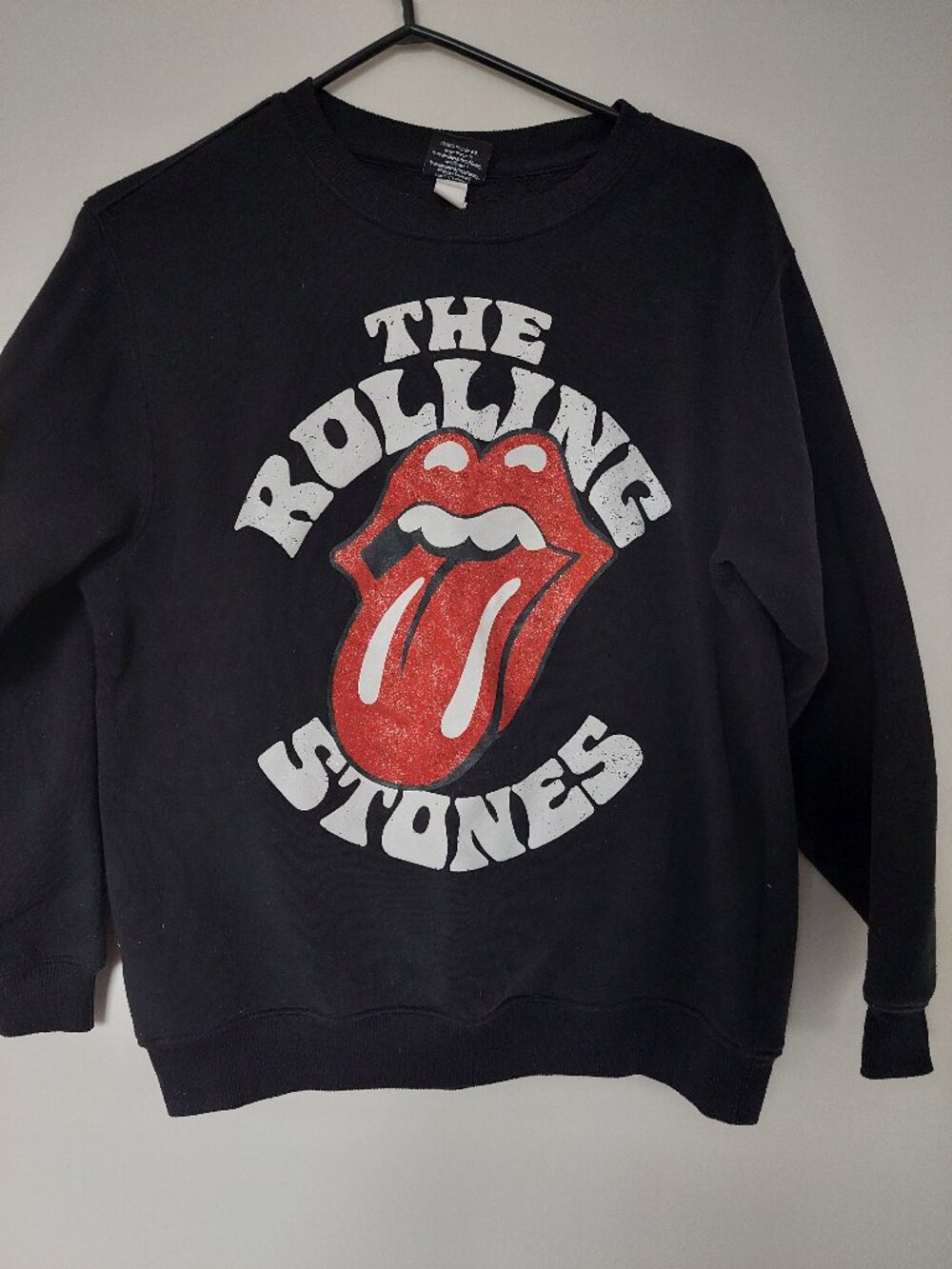 The Rolling Stones Men's XS Sweatshirt Black red glitter tongue logo
